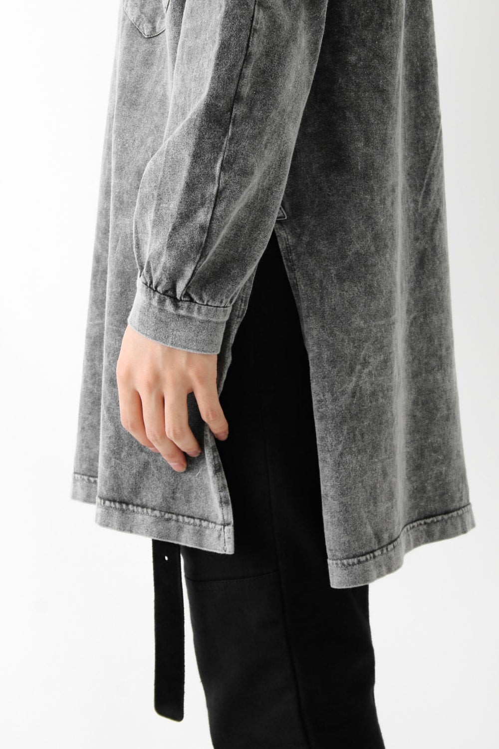 Vintage-esque Cotton Jersey Henry Neck Neck T Charcoal