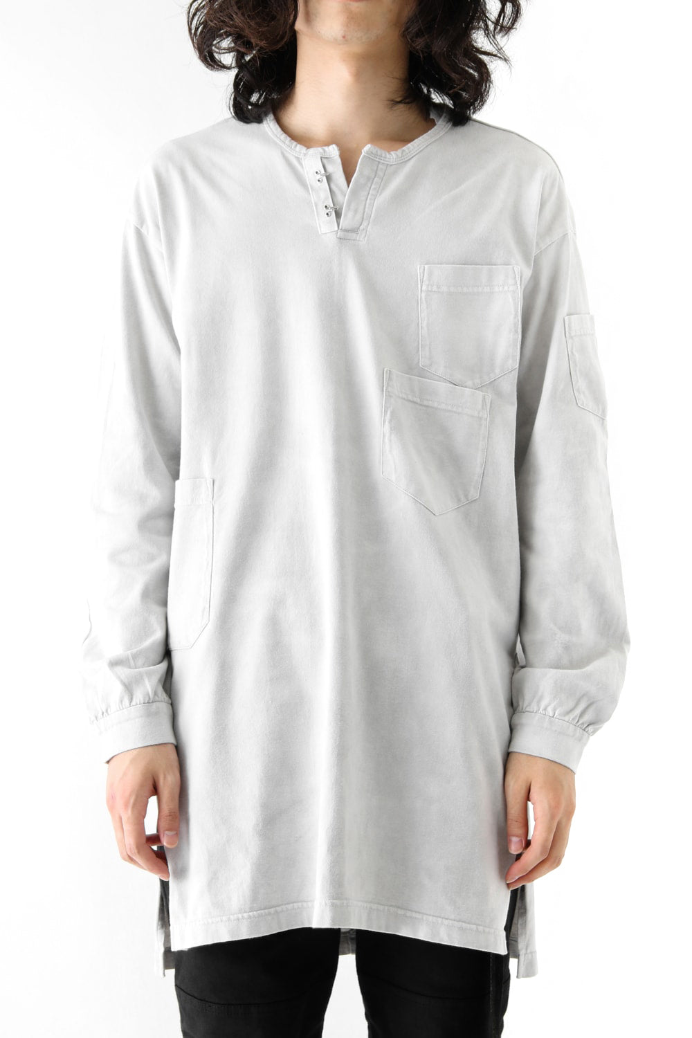 Vintage-esque Cotton Jersey Henry Neck Neck T Dirty White