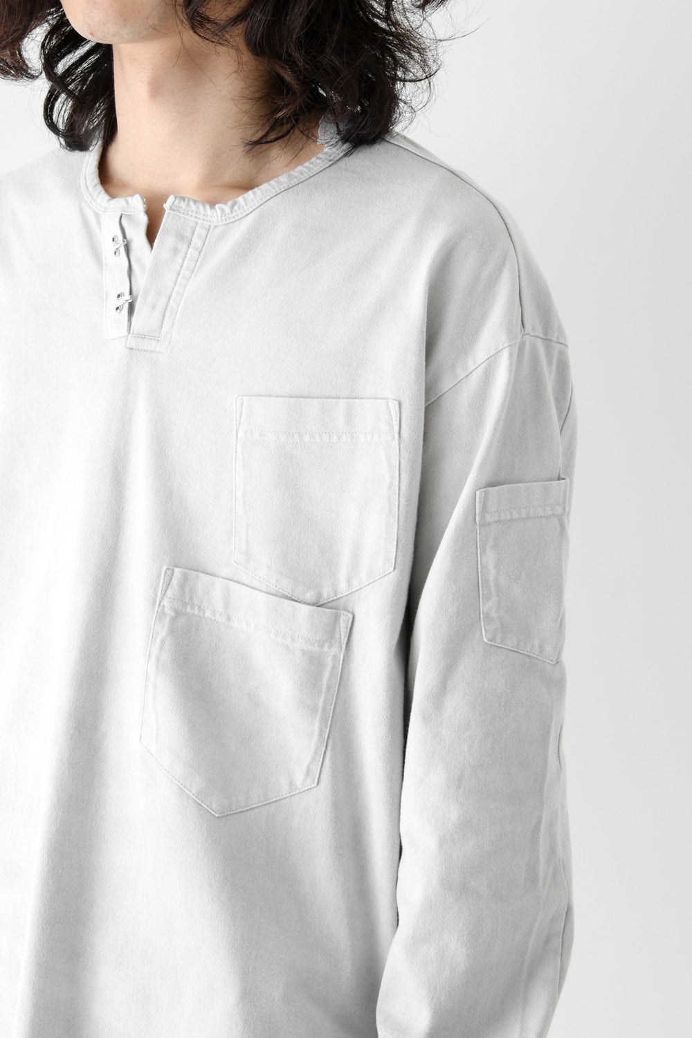 Vintage-esque Cotton Jersey Henry Neck Neck T Dirty White