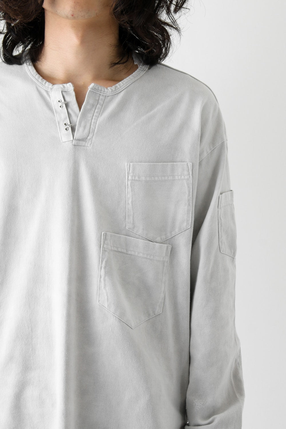 Vintage-esque Cotton Jersey Henry Neck Neck T Dirty White