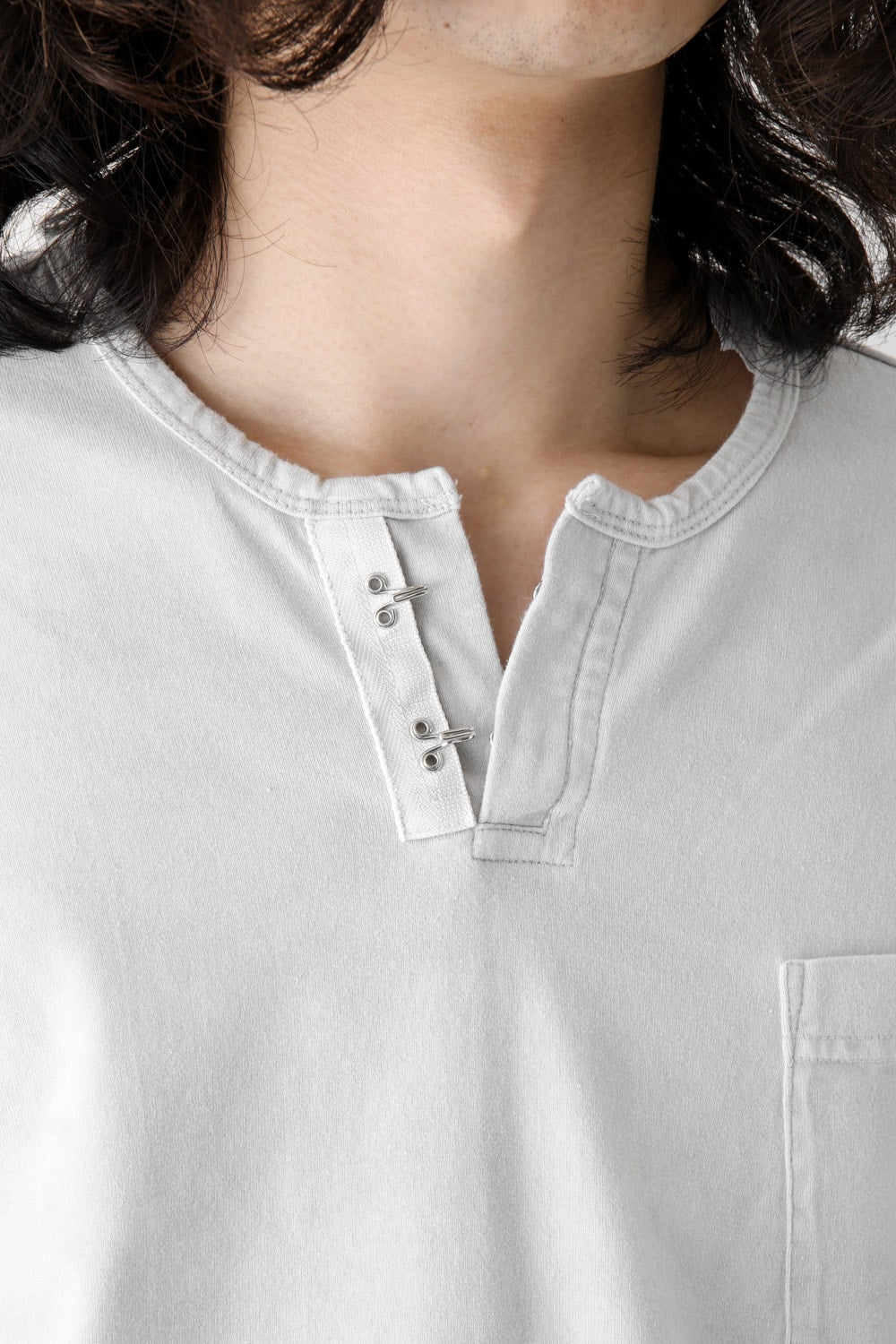 Vintage-esque Cotton Jersey Henry Neck Neck T Dirty White