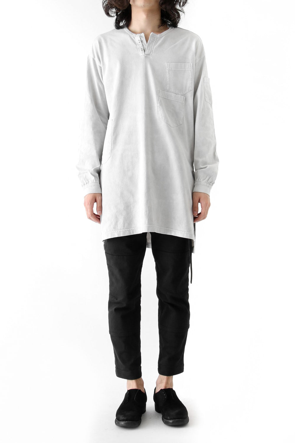 Vintage-esque Cotton Jersey Henry Neck Neck T Dirty White