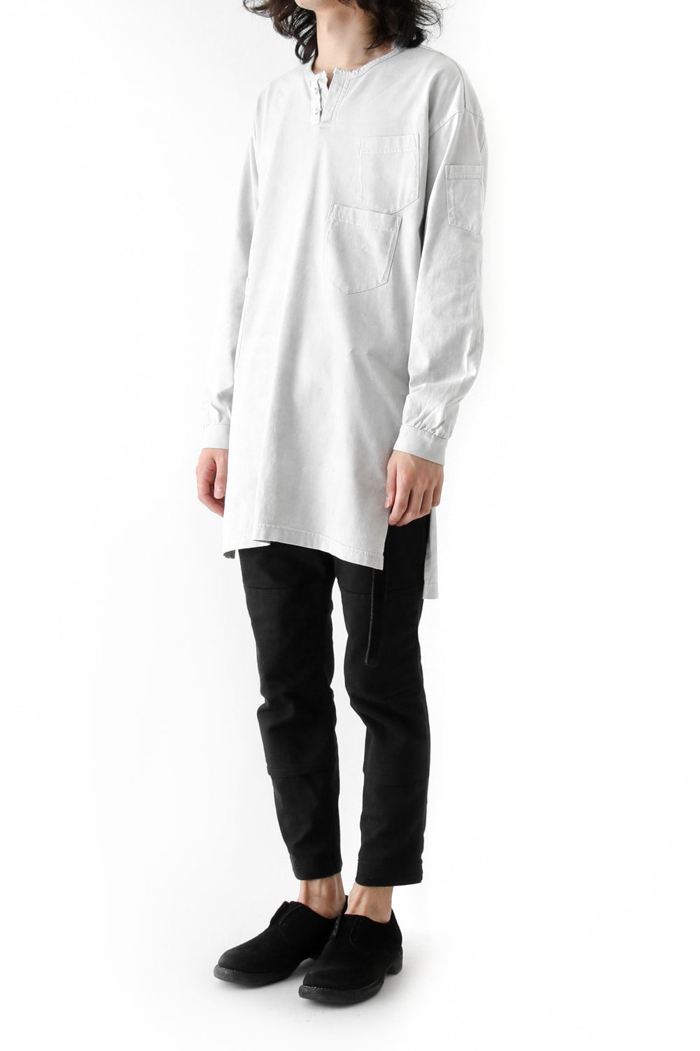 Vintage-esque Cotton Jersey Henry Neck Neck T Dirty White