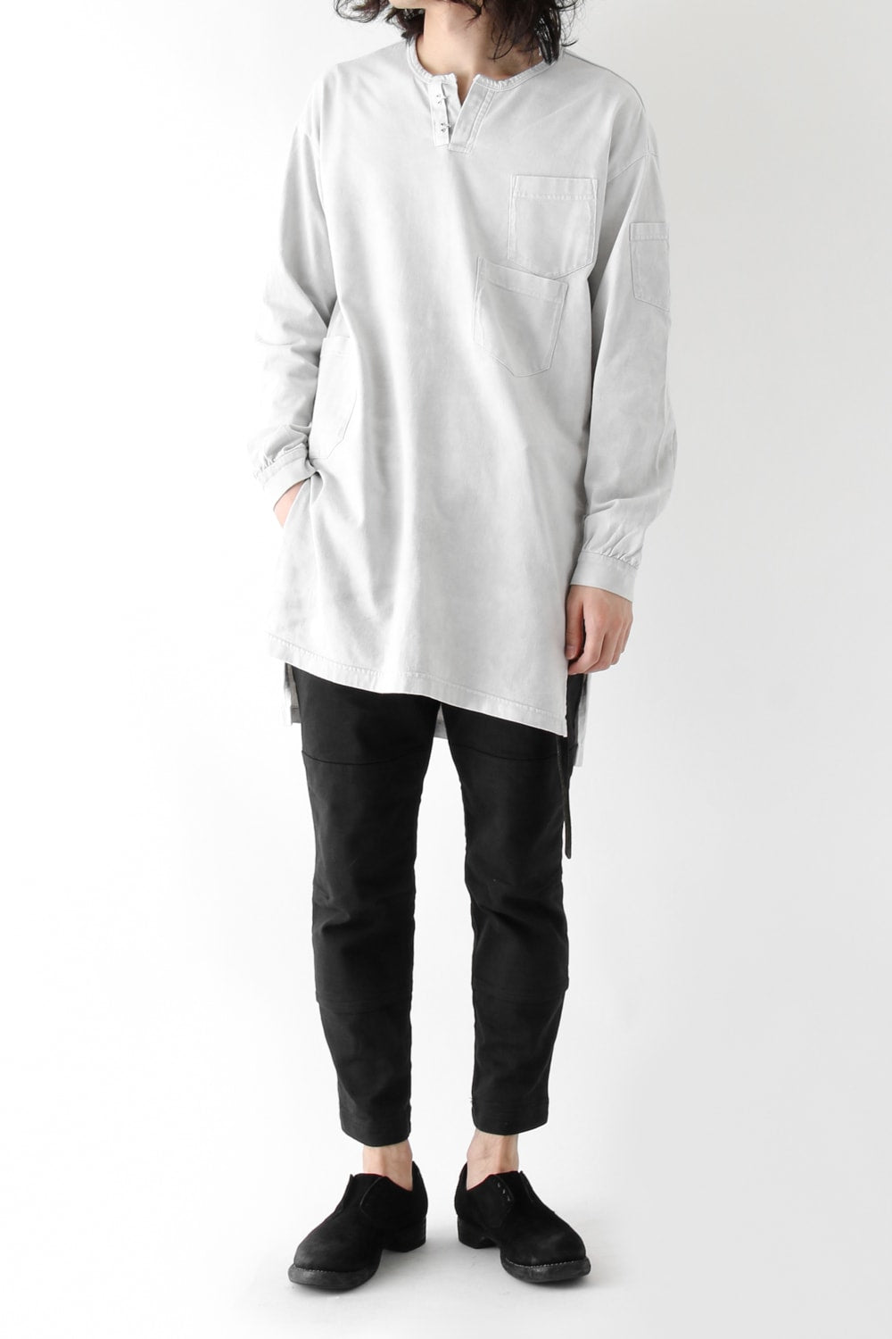 Vintage-esque Cotton Jersey Henry Neck Neck T Dirty White