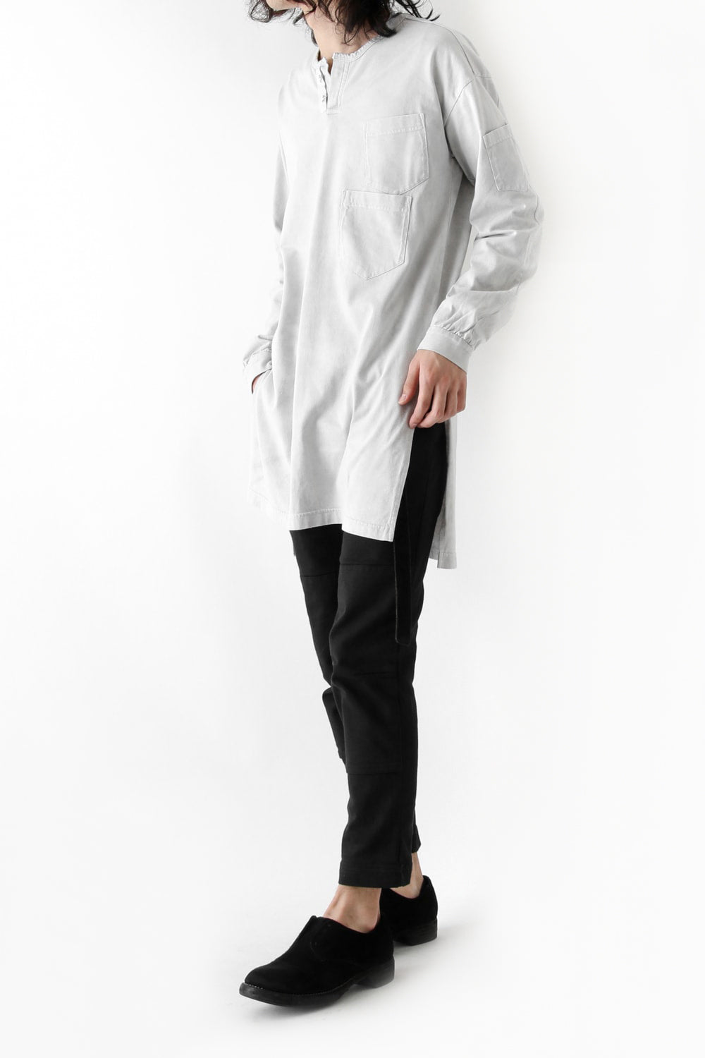 Vintage-esque Cotton Jersey Henry Neck Neck T Dirty White