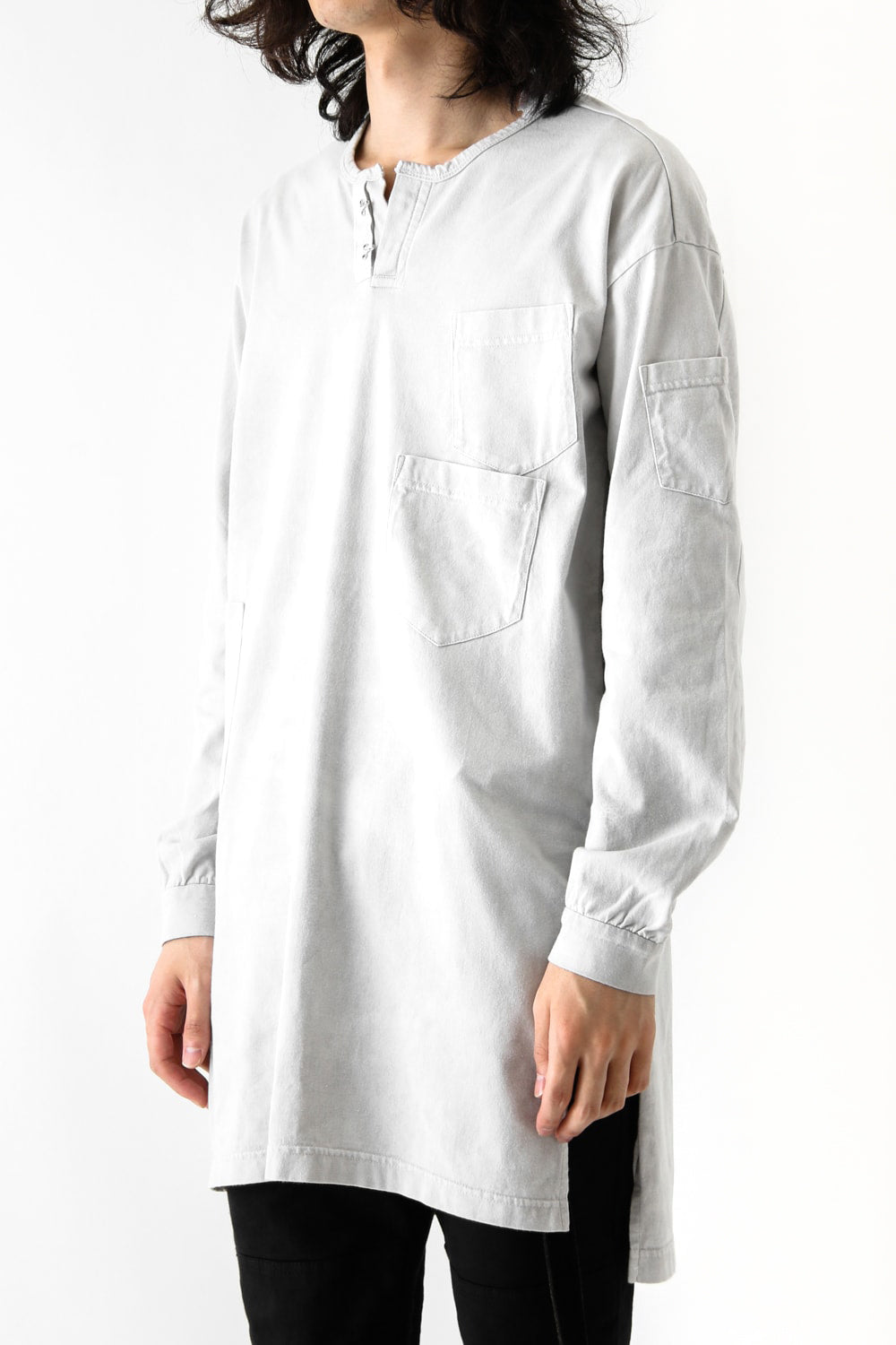 Vintage-esque Cotton Jersey Henry Neck Neck T Dirty White