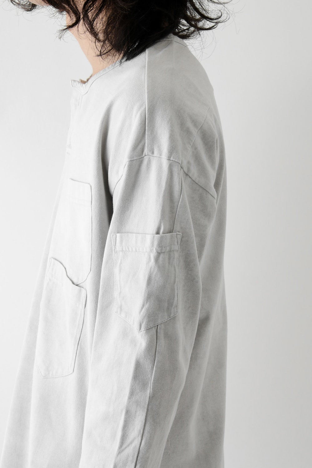 Vintage-esque Cotton Jersey Henry Neck Neck T Dirty White