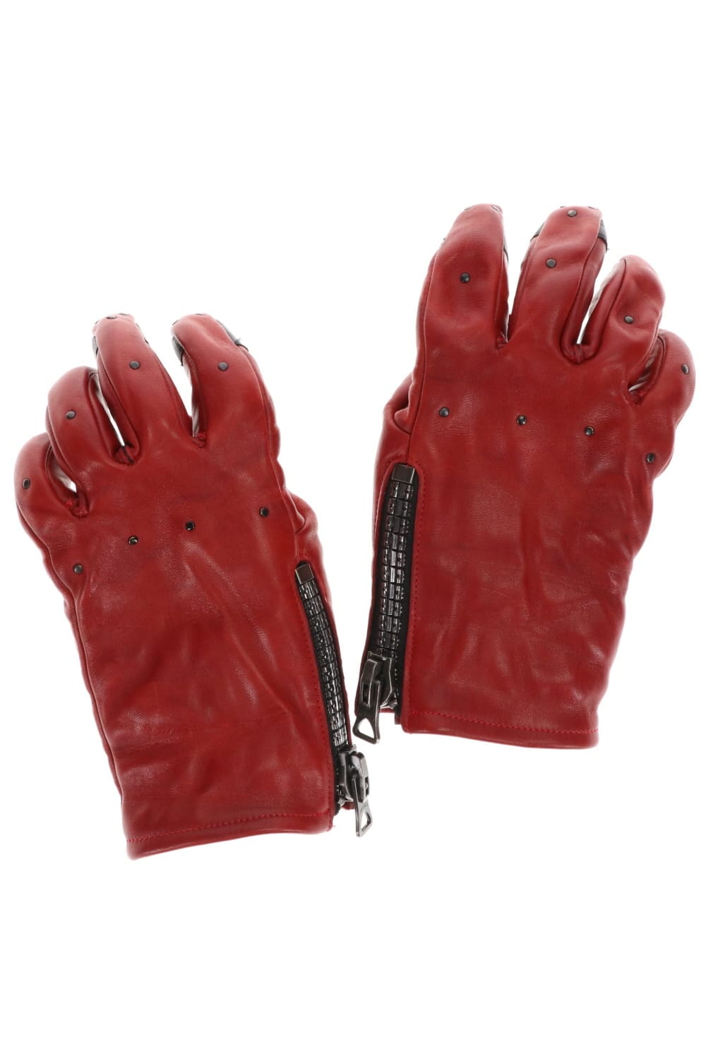 Horse Leather Nail ZIP Gloves Red