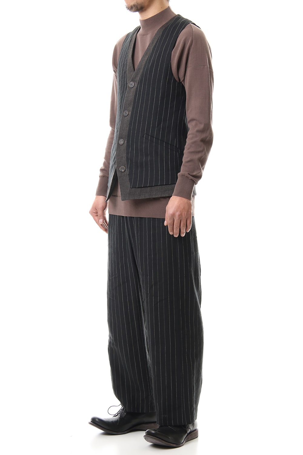 Vest Linen viscose stripe Black