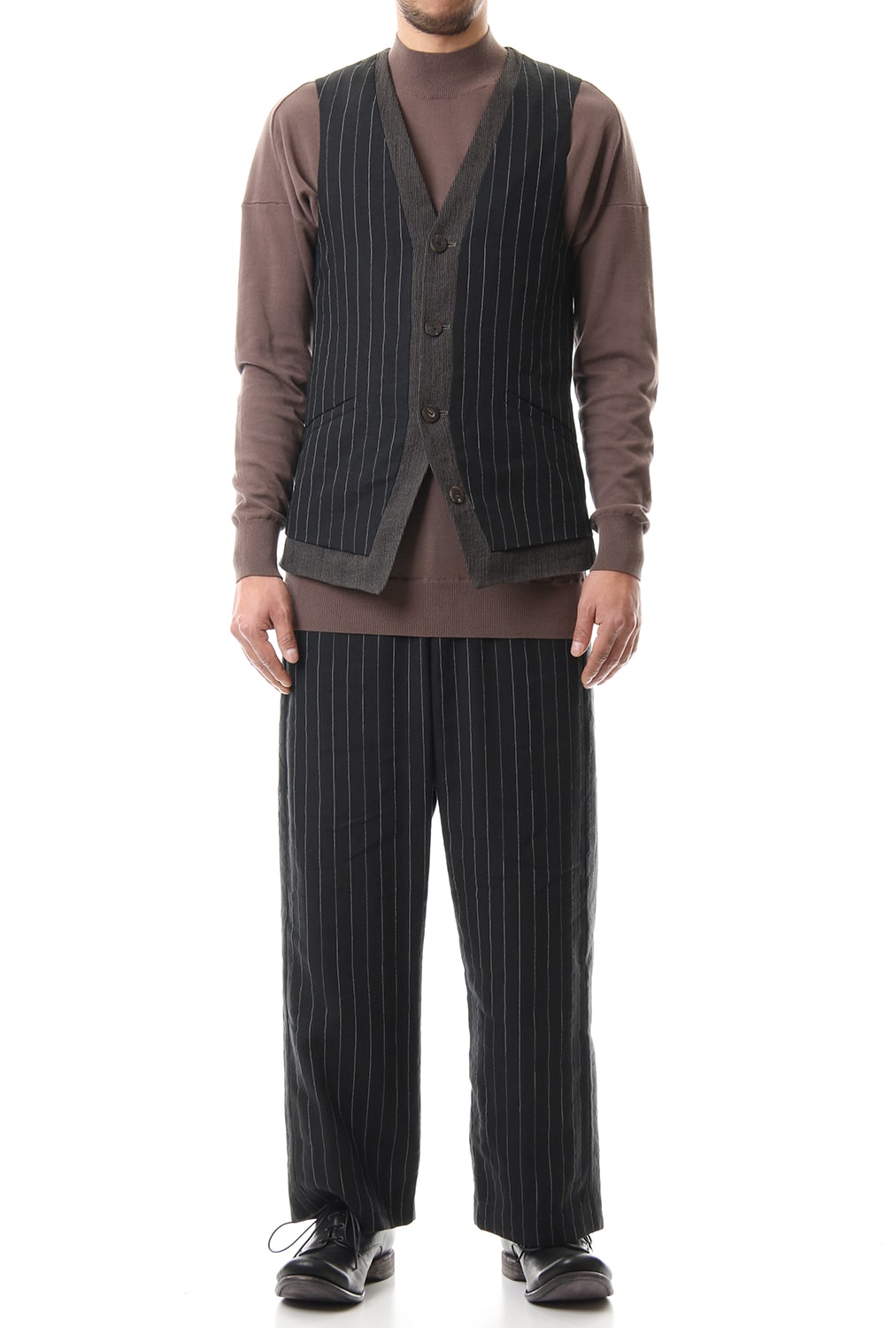 Vest Linen viscose stripe Black