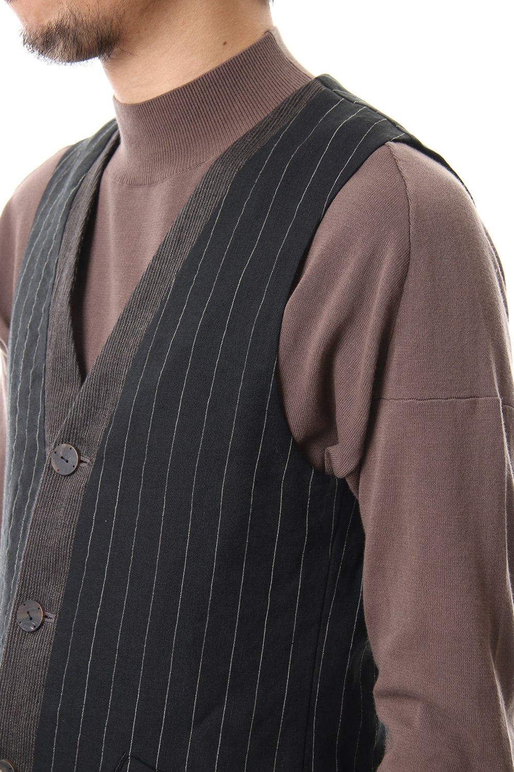 Vest Linen viscose stripe Black