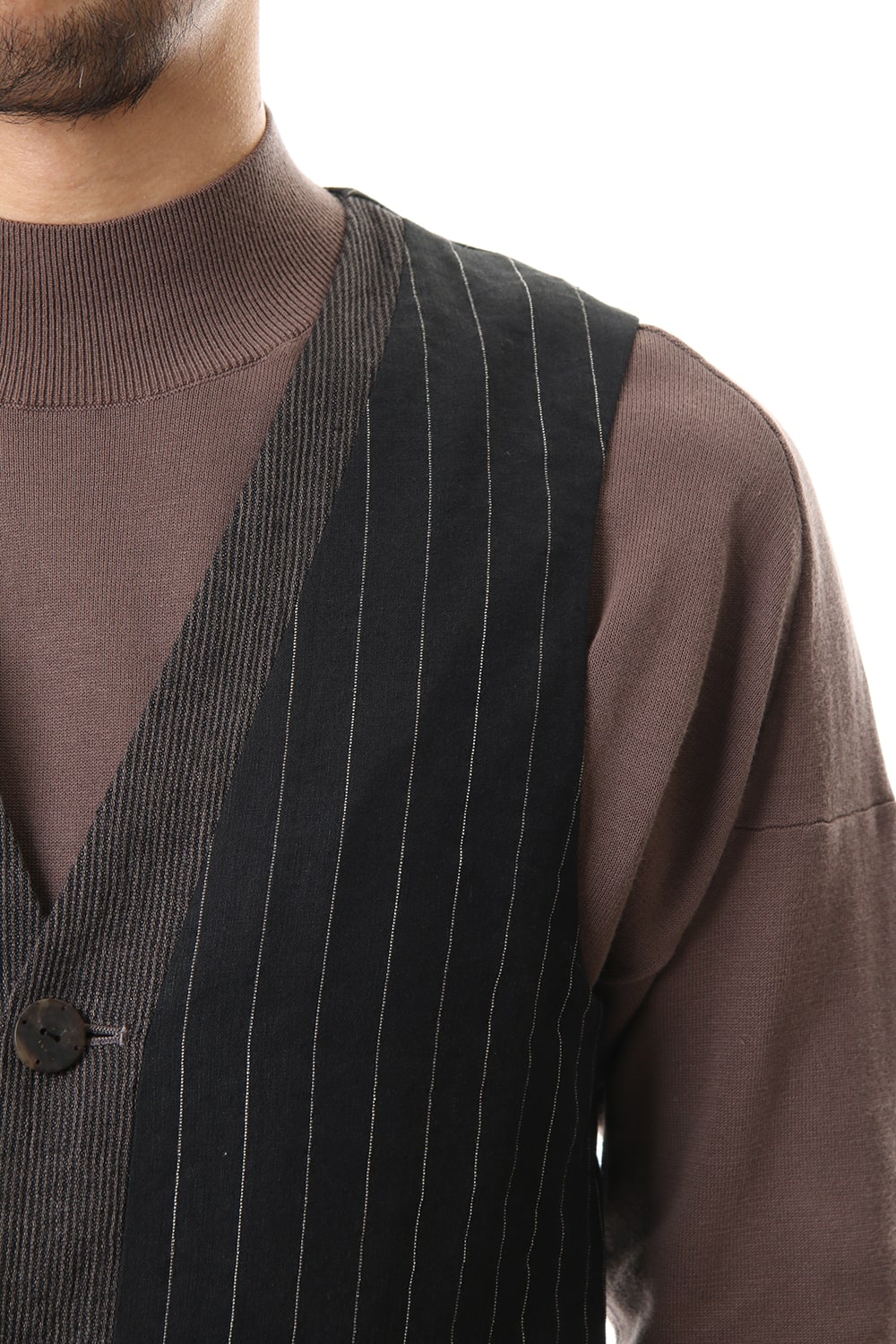 Vest Linen viscose stripe Black