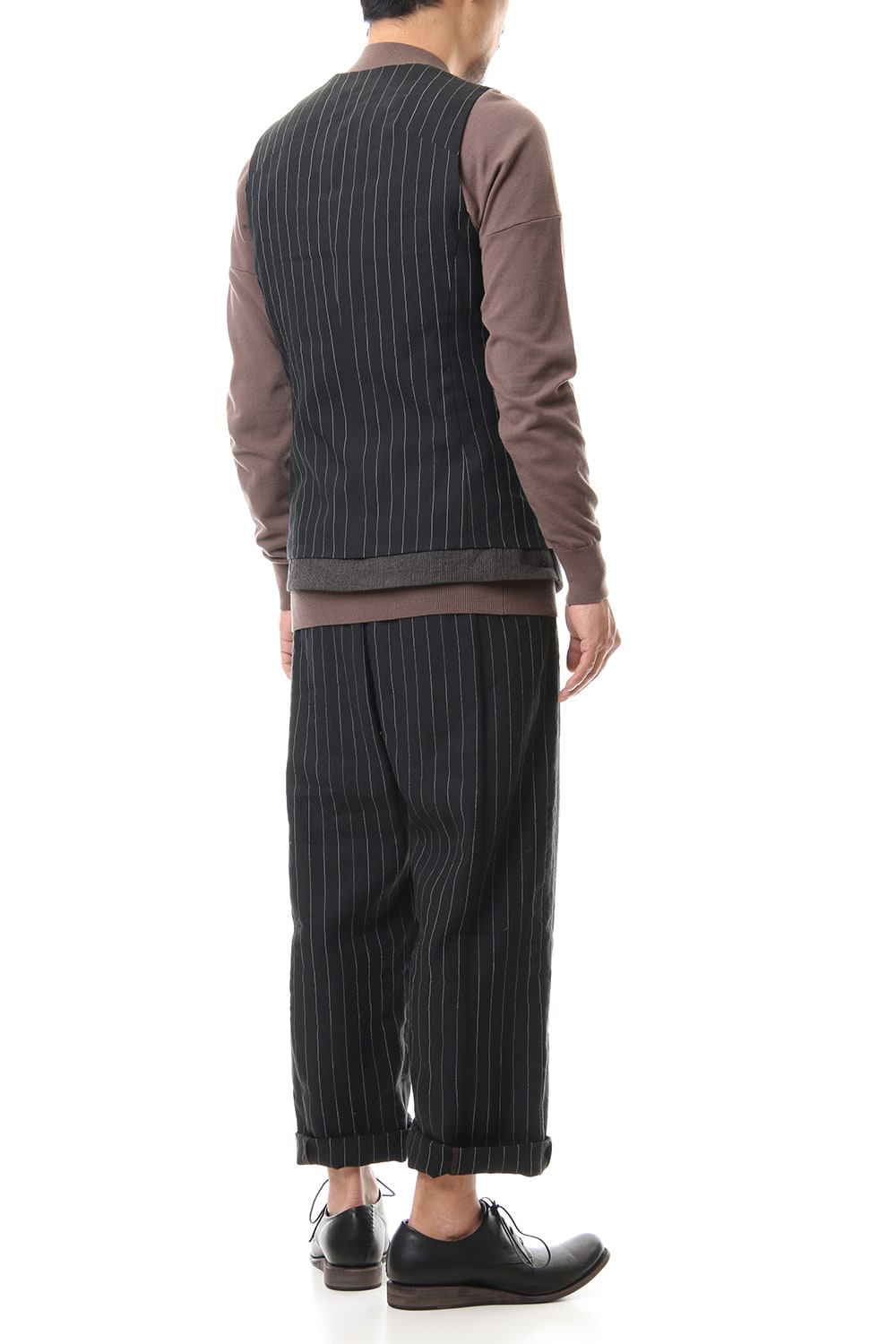 Vest Linen viscose stripe Black