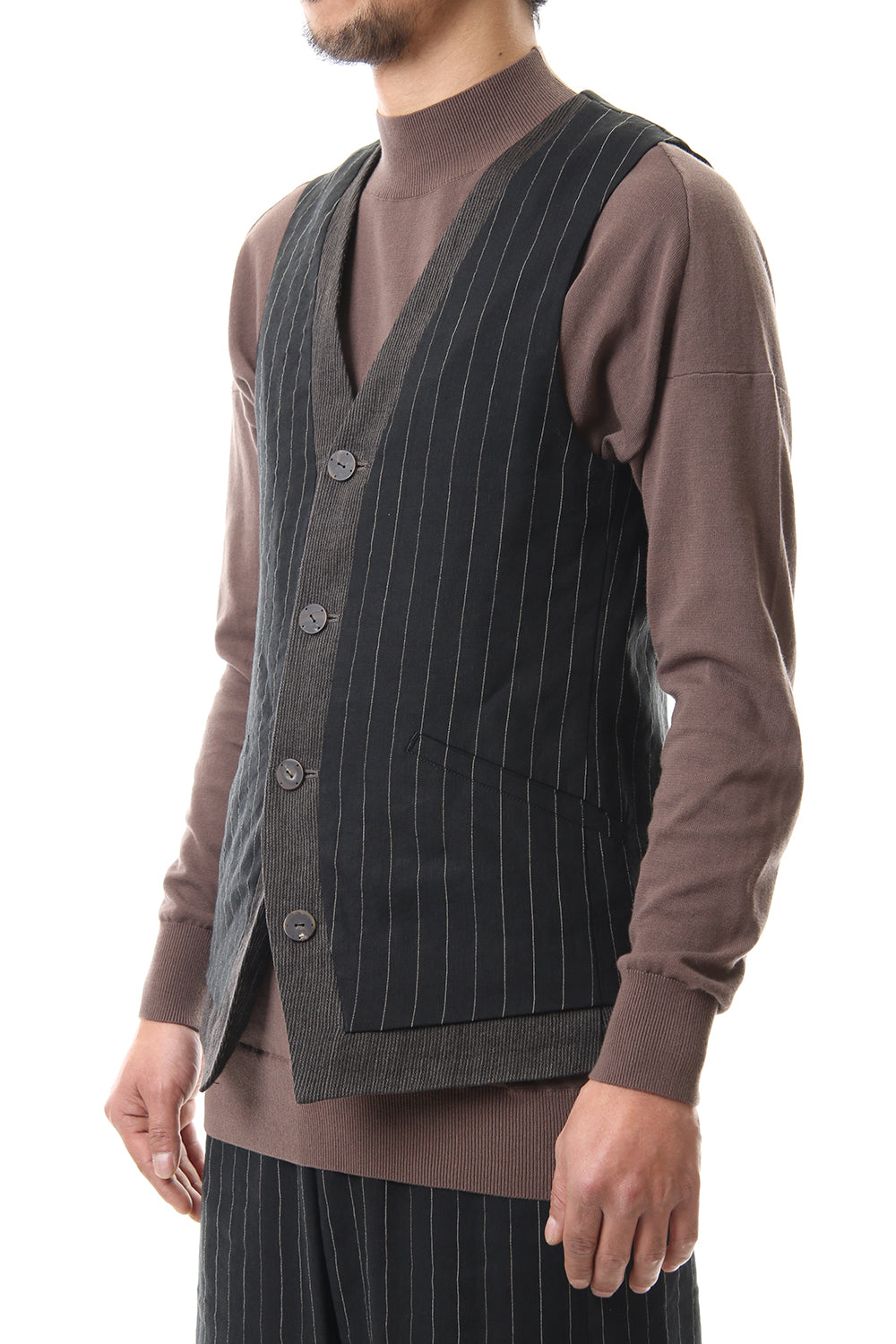 Vest Linen viscose stripe Black