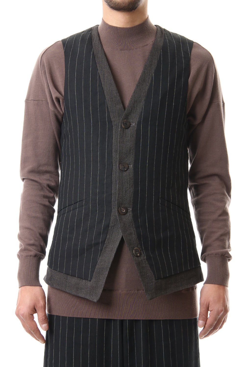 Vest Linen viscose stripe Black