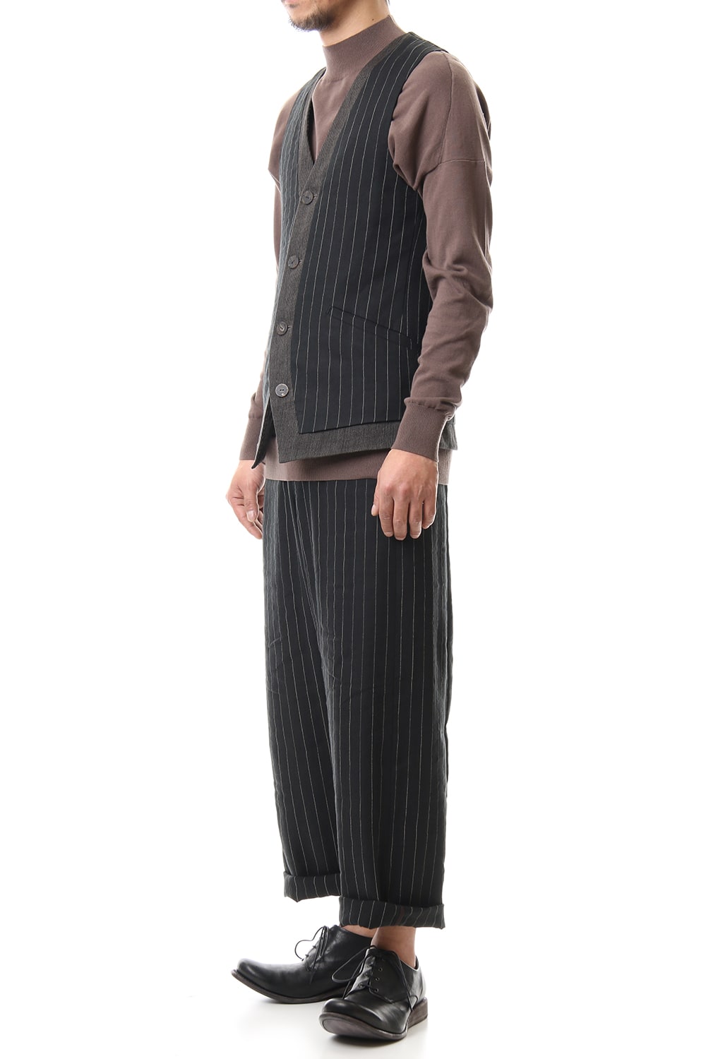 Vest Linen viscose stripe Black