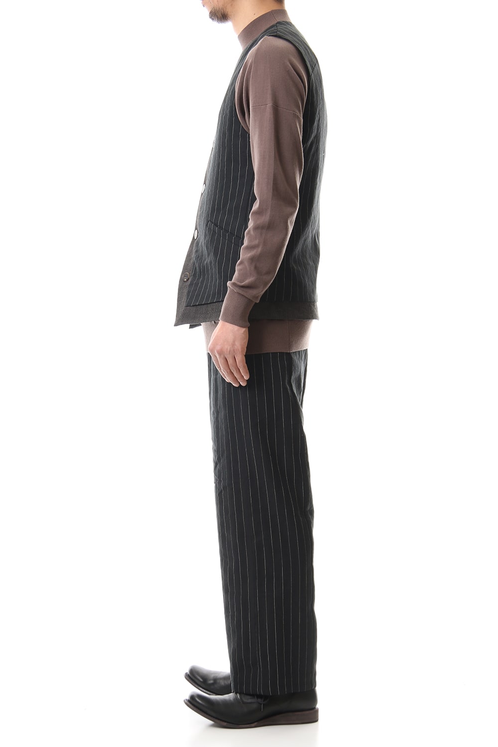 Vest Linen viscose stripe Black