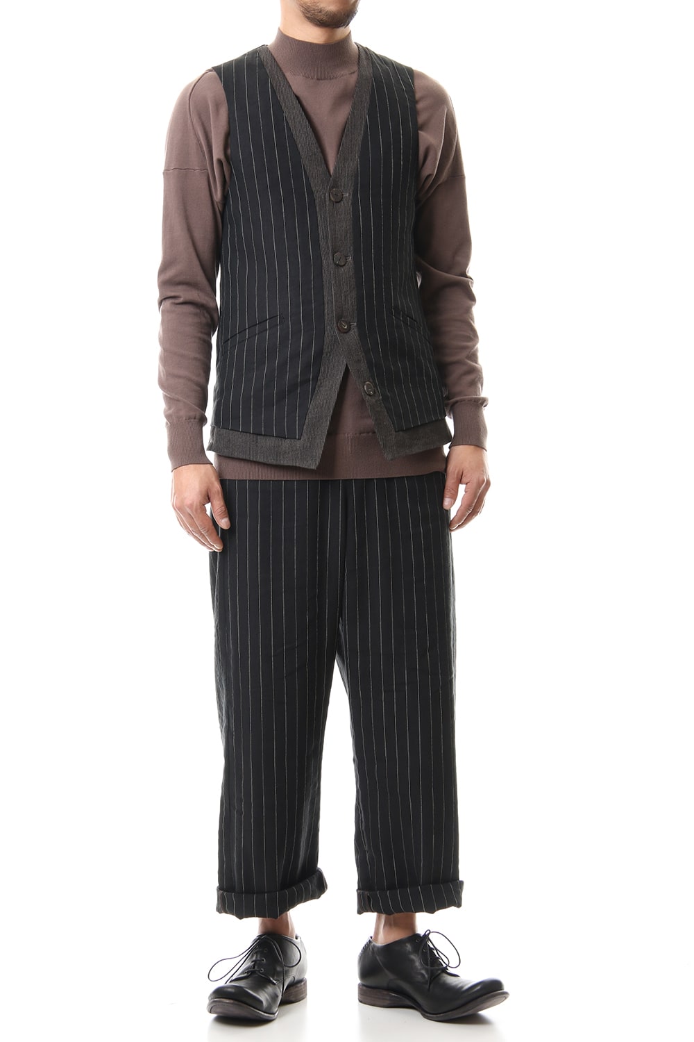 Vest Linen viscose stripe Black