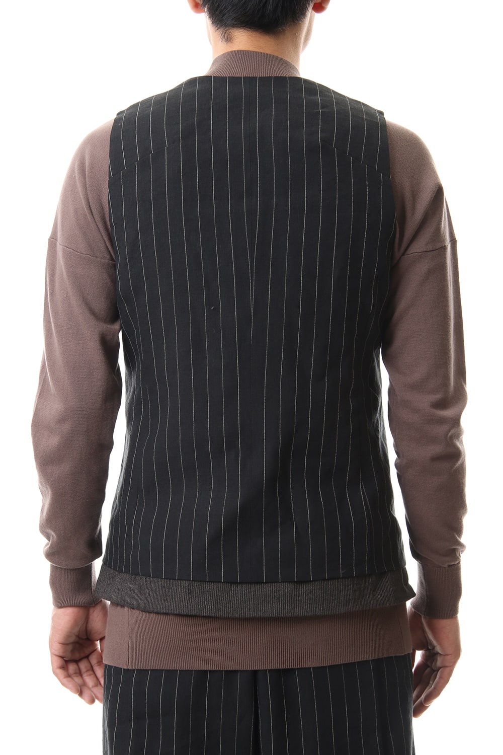 Vest Linen viscose stripe Black