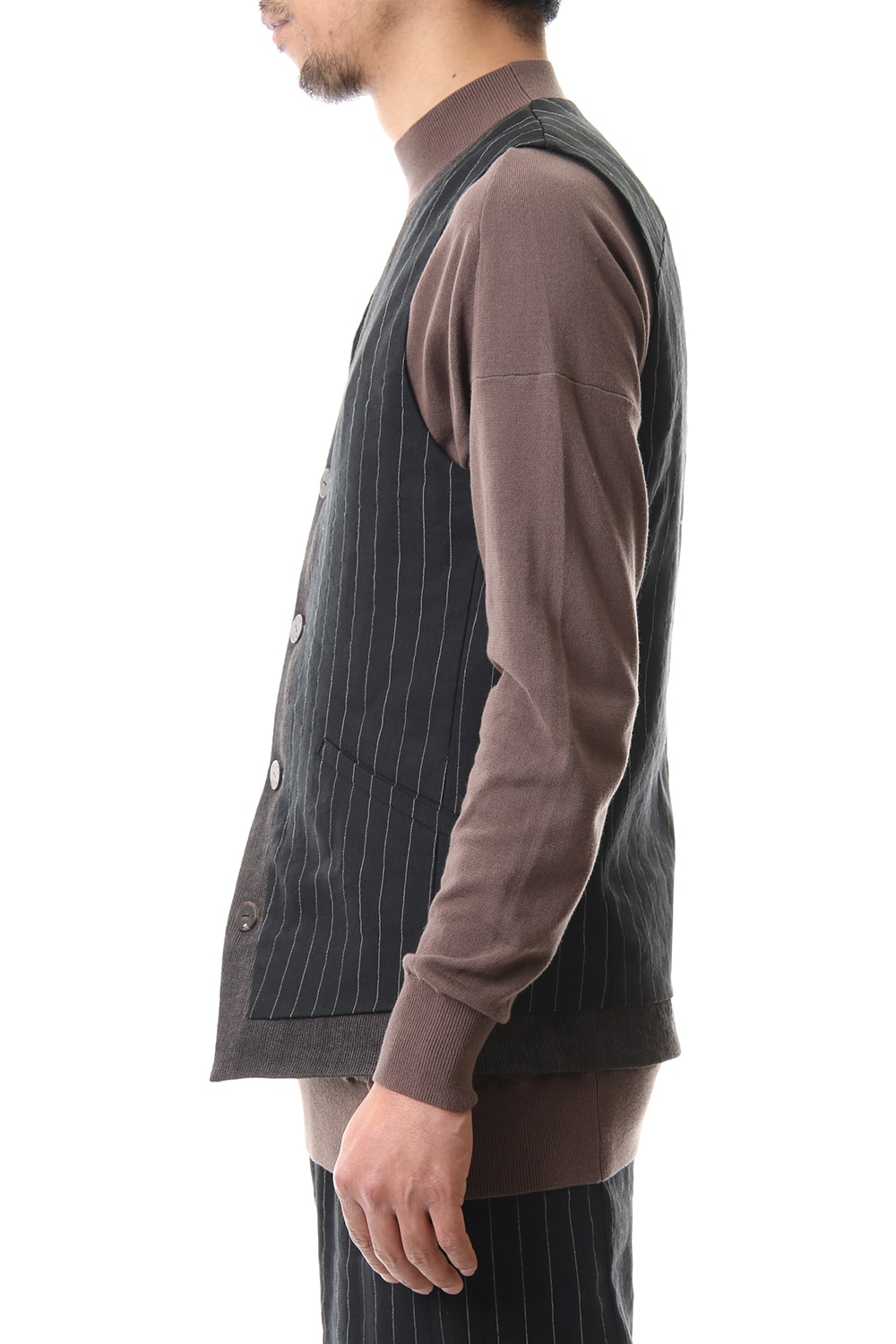 Vest Linen viscose stripe Black