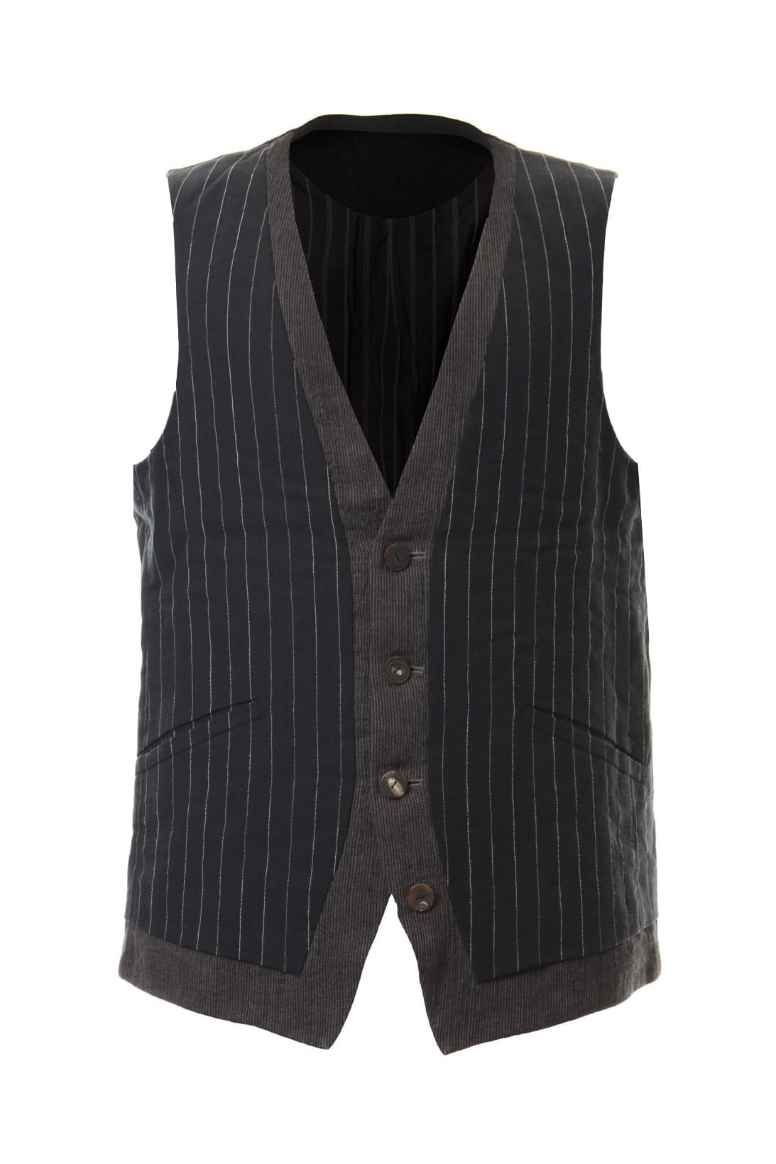 Vest Linen viscose stripe Black