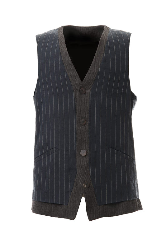 Vest Linen viscose stripe Dark Navy