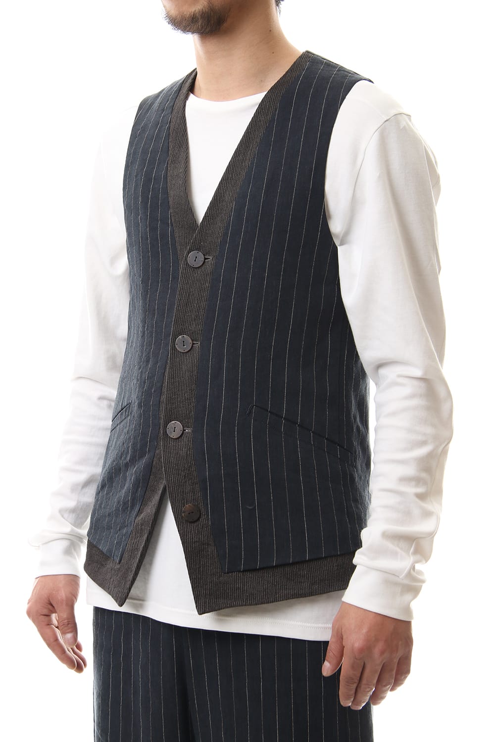 Vest Linen viscose stripe Dark Navy