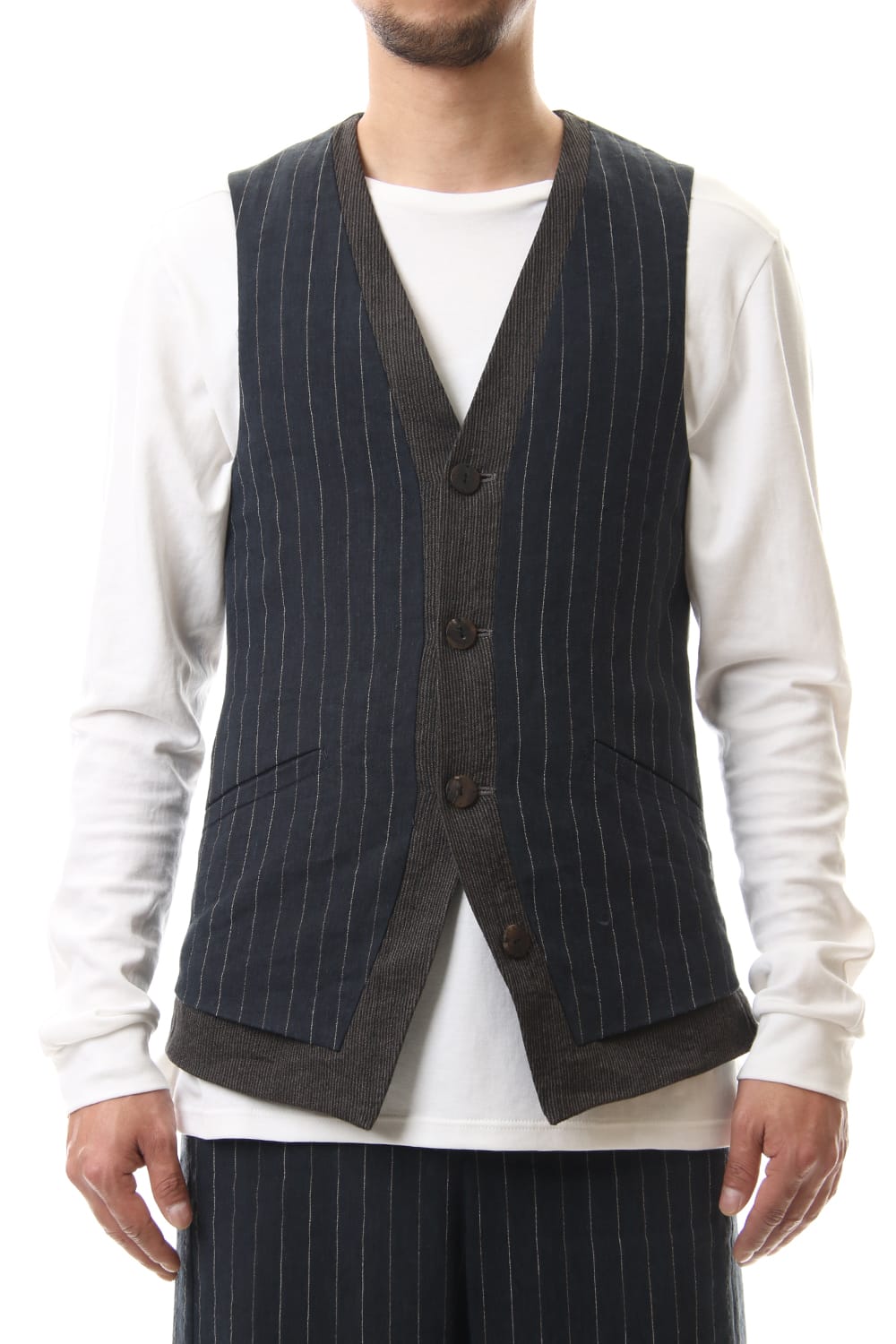 Vest Linen viscose stripe Dark Navy