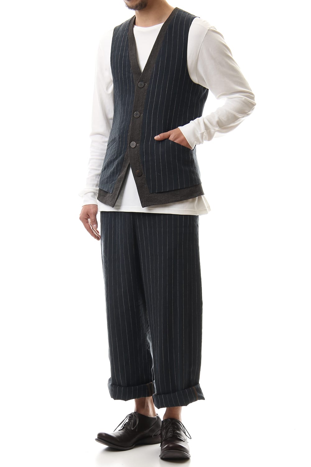 Vest Linen viscose stripe Dark Navy