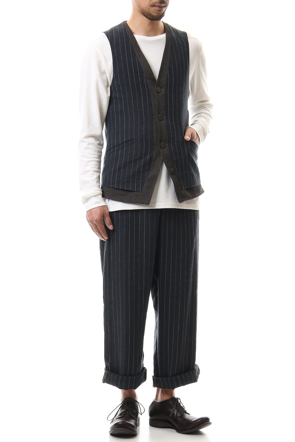 Vest Linen viscose stripe Dark Navy