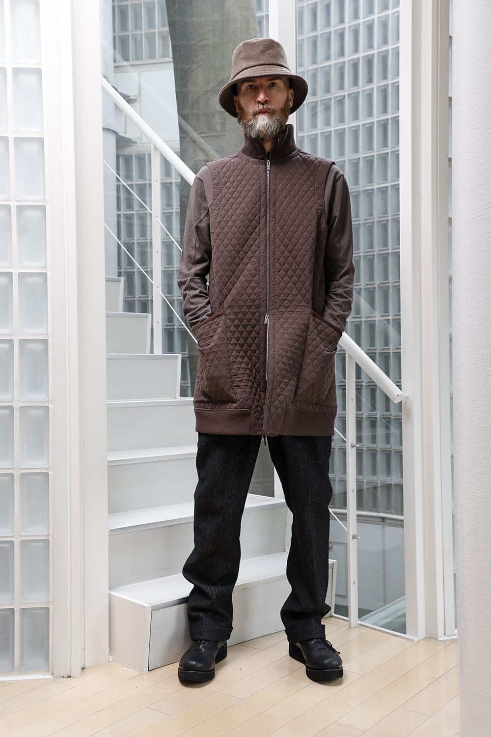 ロング ベスト キルト シルク / コットン