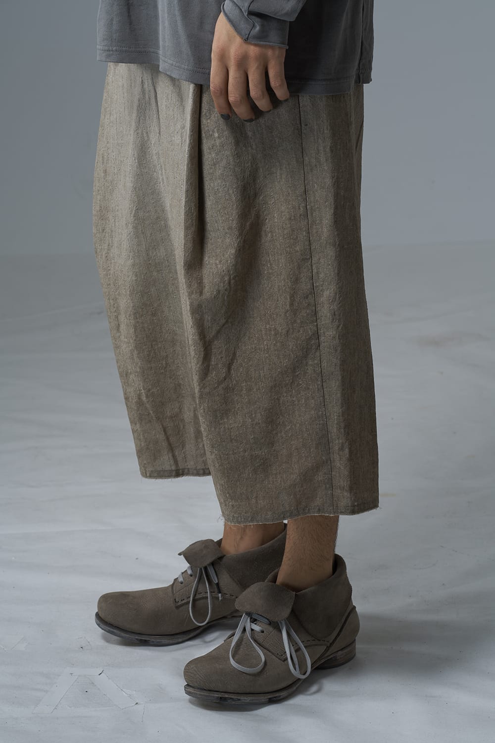 Baggy cropped pants cotton / linen cold dyed