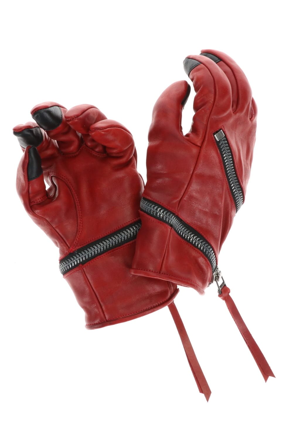 Horse Leather Spiral ZIP Gloves Red