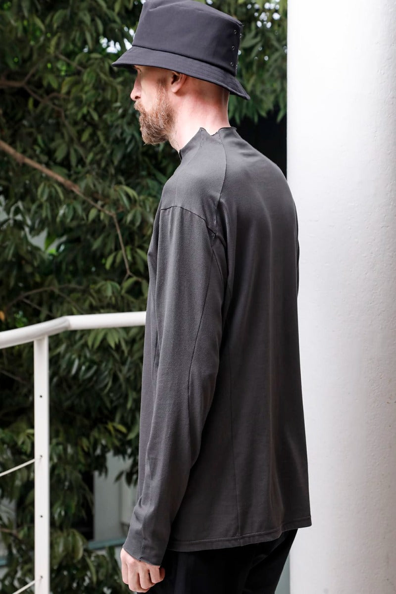 Semi High neck Long sleeve suvin cotton jersey  Charcoal