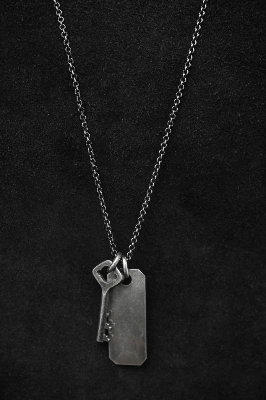 Fine Chain Key + Tag Necklace