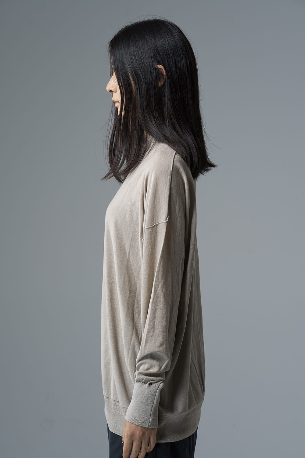 ルーズフィット ニットロングスリーブ シルク/コットン  ベージュグレー