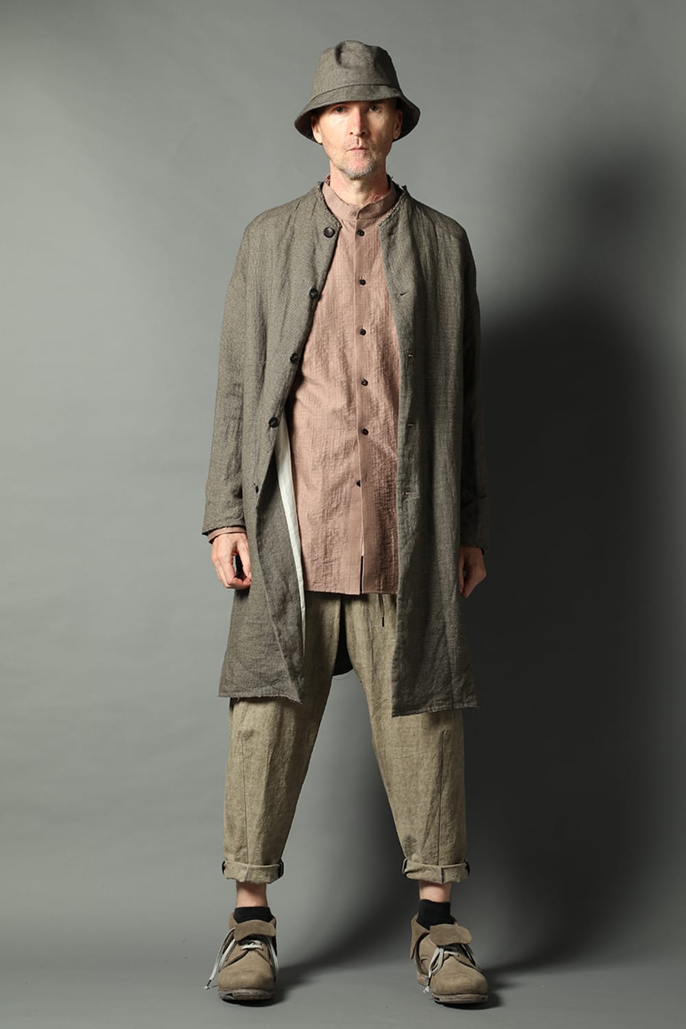 Coat silk linen crazy check  Beige Gray