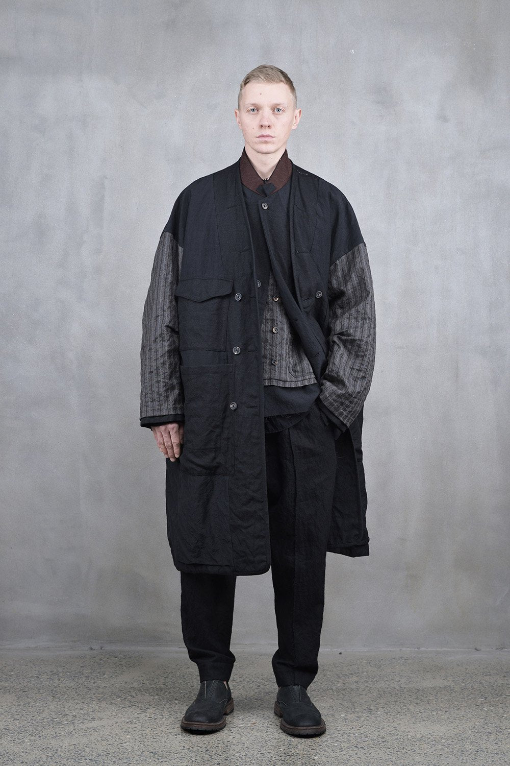 No Collar Stripe Sleeve Jacket