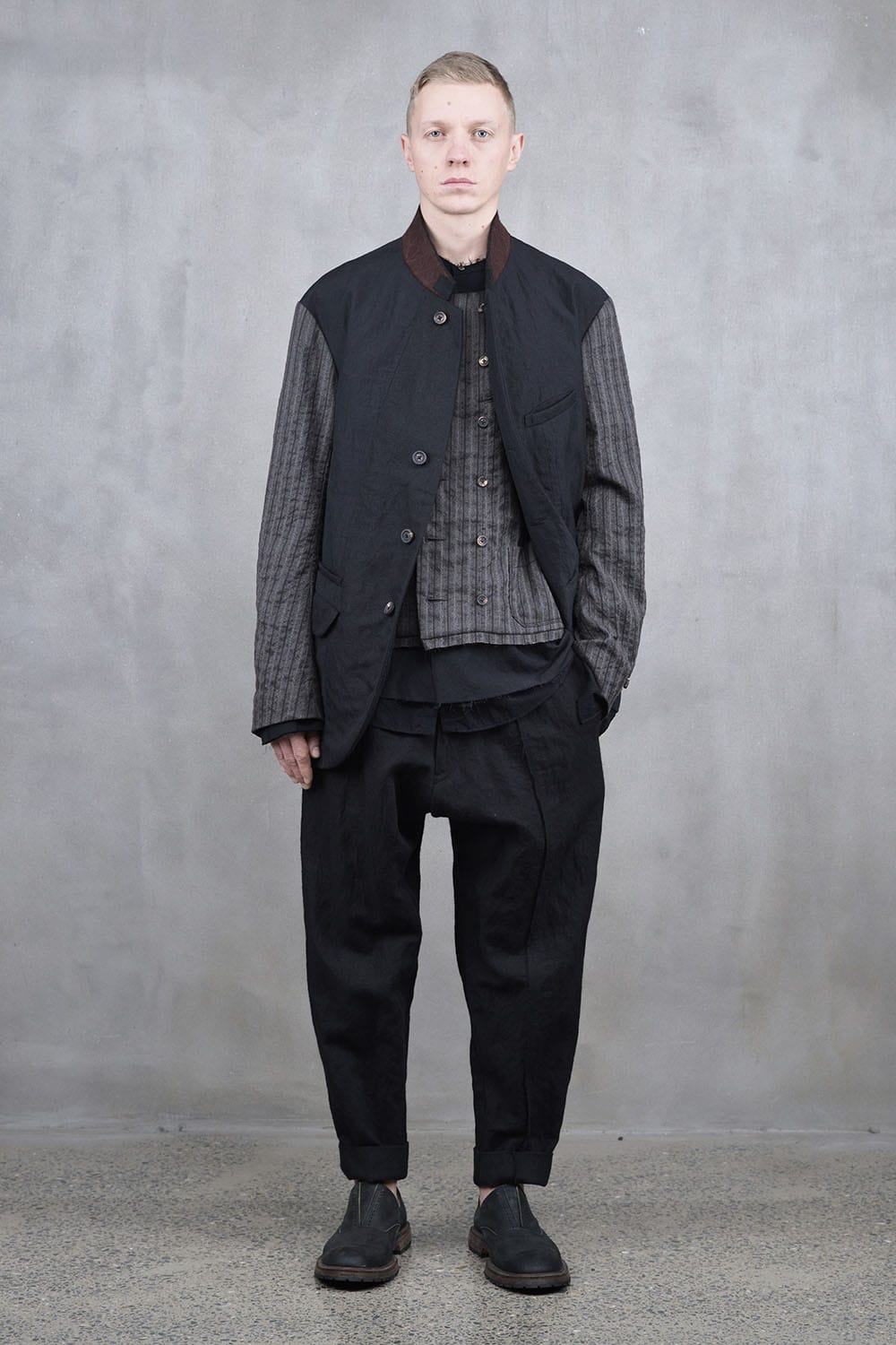 No Collar Stripe Sleeve Jacket