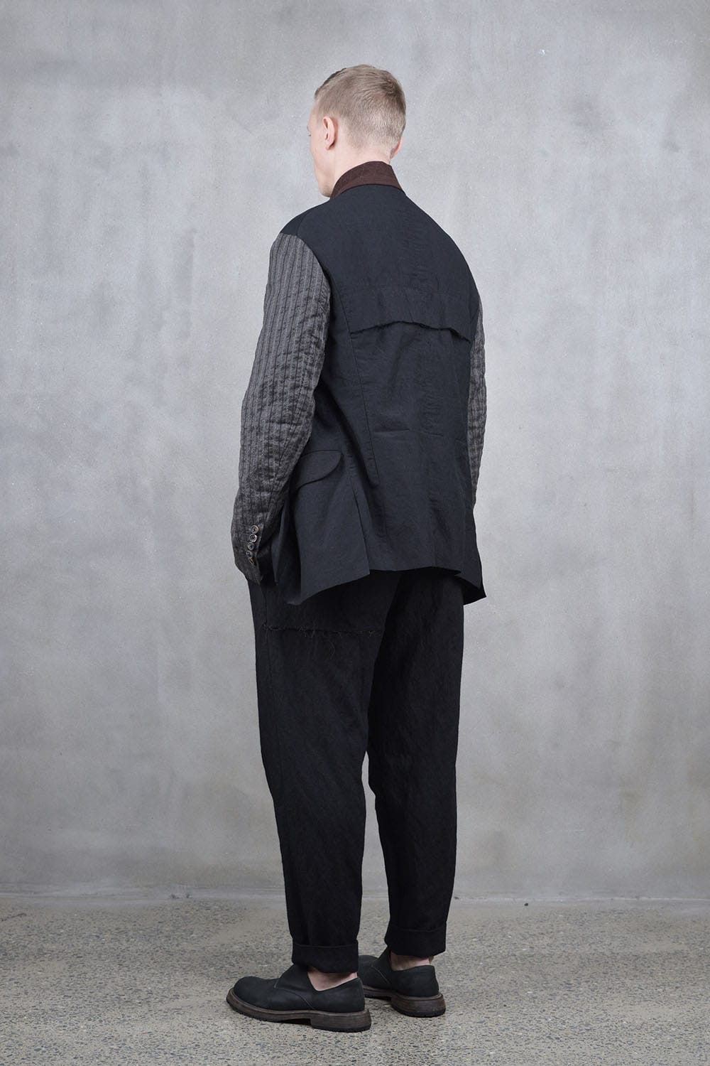 No Collar Stripe Sleeve Jacket