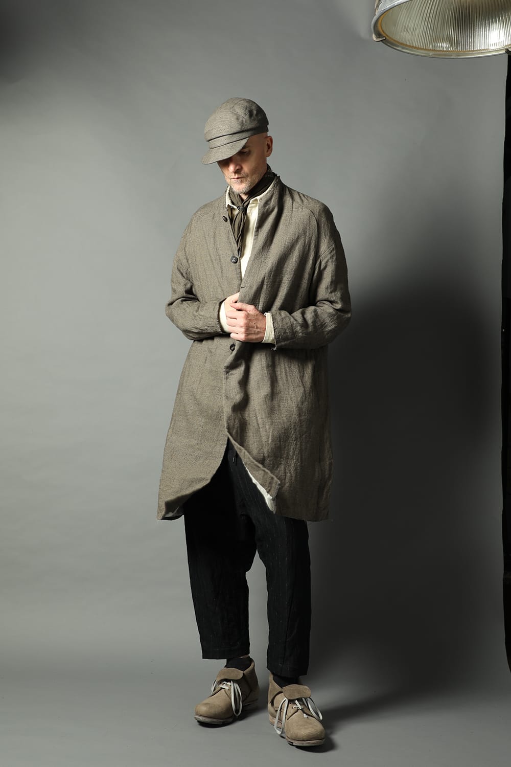 Coat silk linen crazy check  Beige Gray