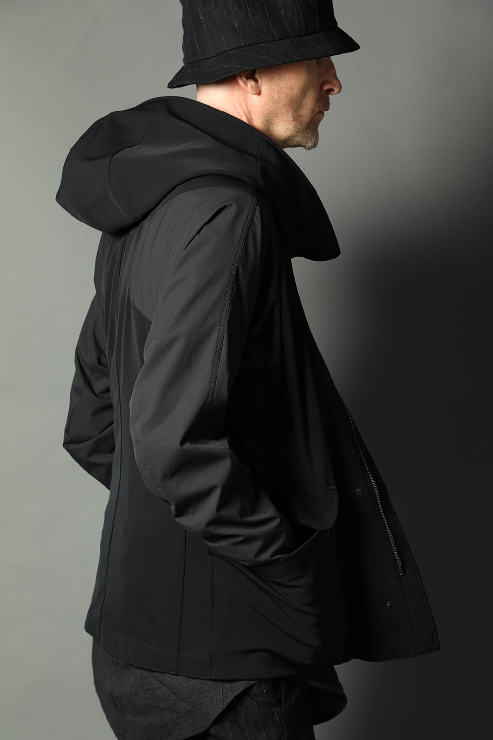 Hooded jacket merino wool jersey bonding