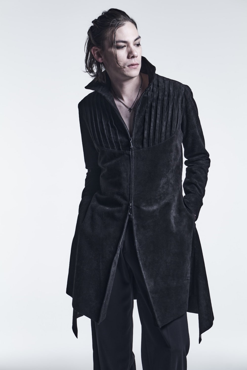 ピン タック レザー フレア シャツ