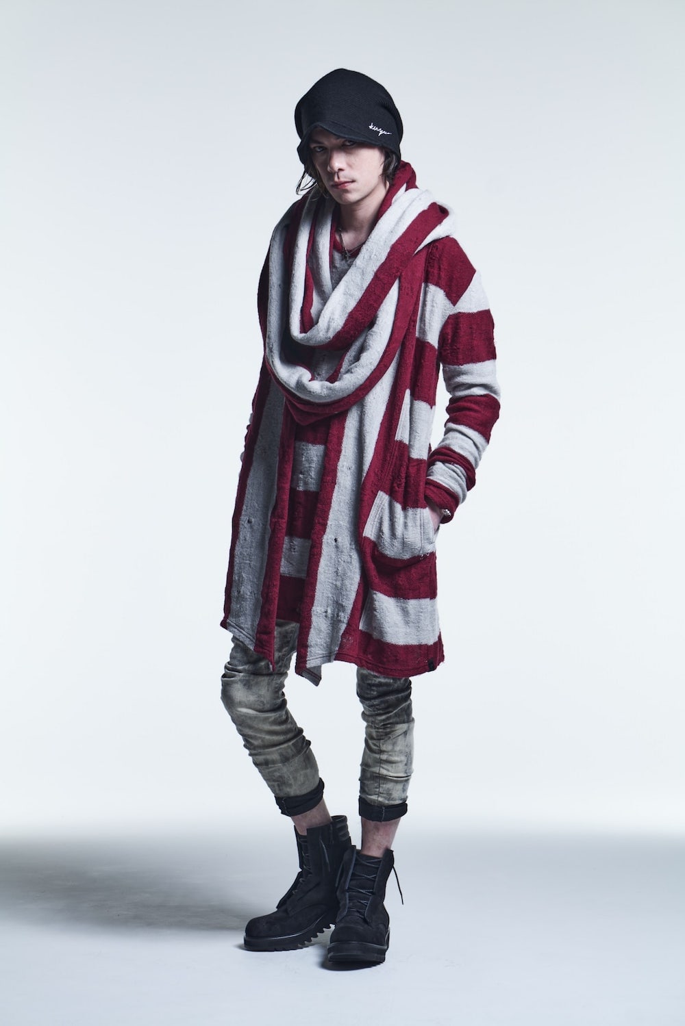 Shawl Cardigan Red/White
