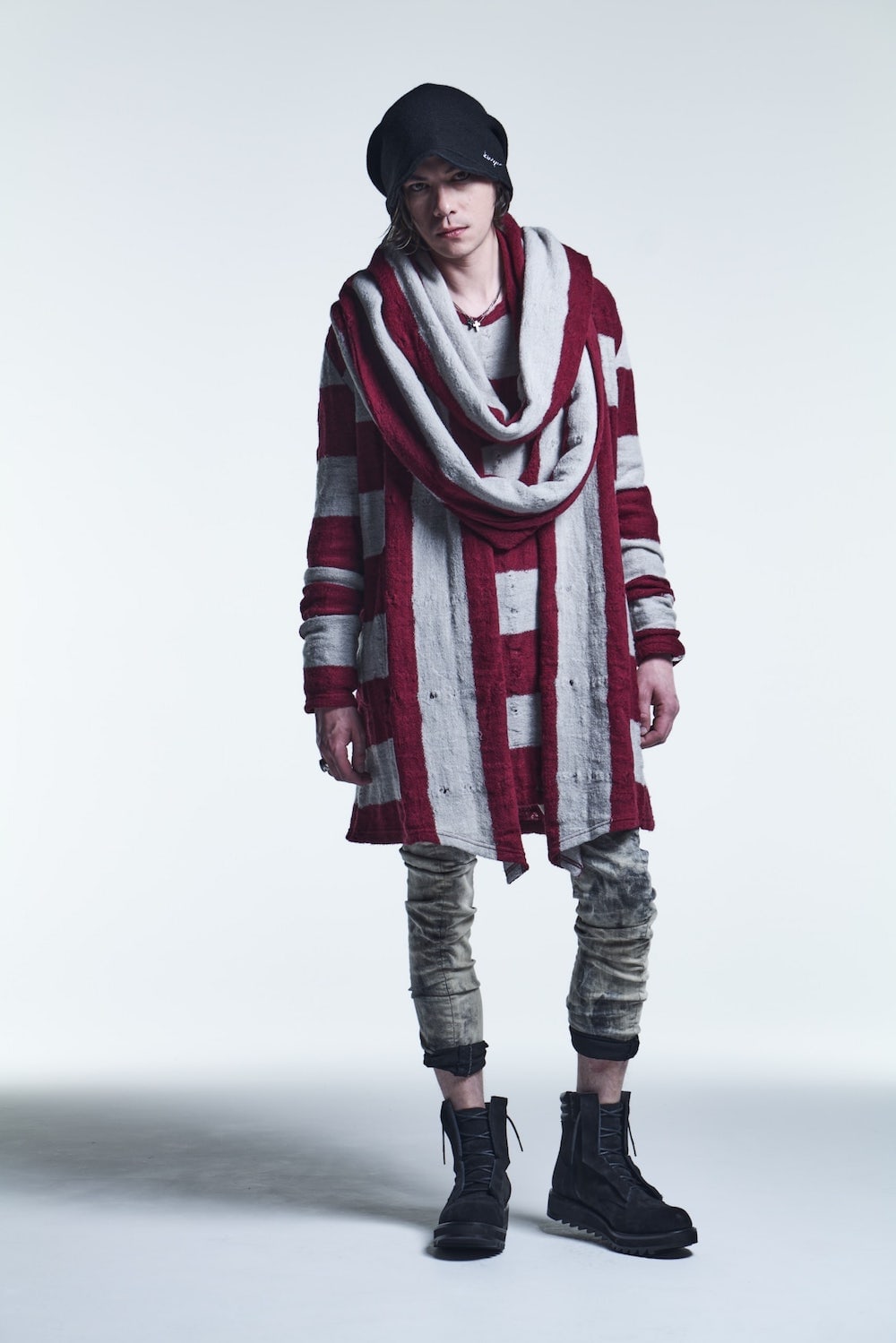 Shawl Cardigan Red/White