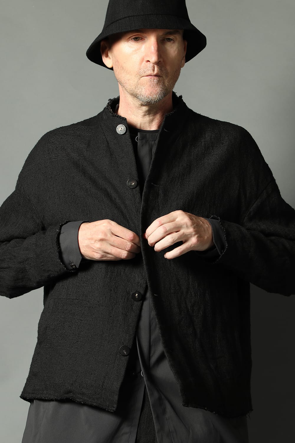 Jacket silk linen crazy check  Black