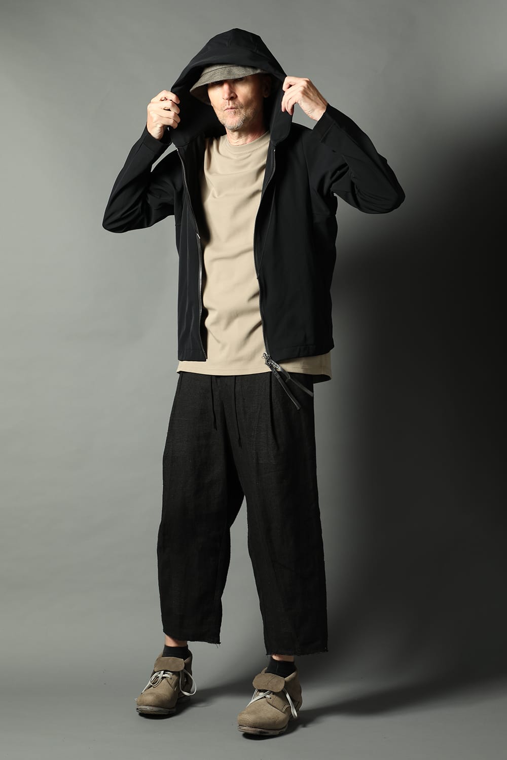 Hooded jacket merino wool jersey bonding