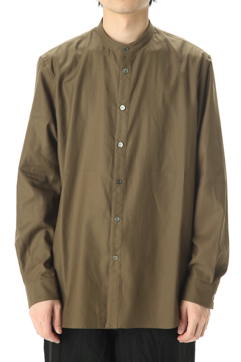 Ultra high density Back satin Stand collar shirt Olive