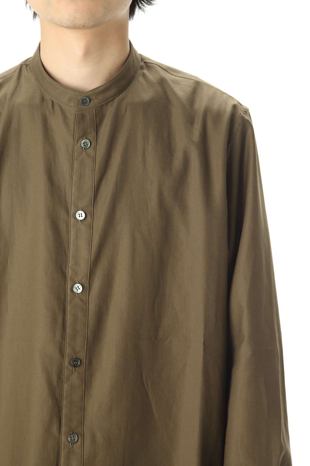 Ultra high density Back satin Stand collar shirt Olive