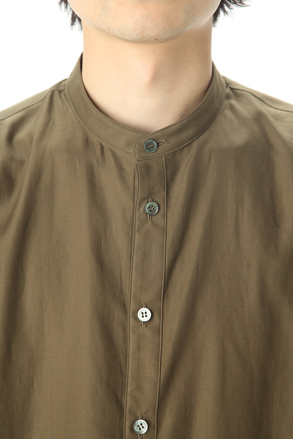 Ultra high density Back satin Stand collar shirt Olive